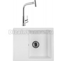 Комплект Мойка Reflexion Plato RX1457WH, белая + Смеситель MEGA Life MG-TK09, хром