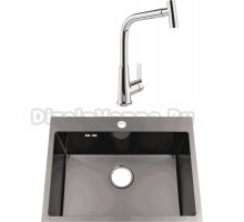 Комплект Мойка Alcora Sofia 3040119NB, Nano Black, с сифоном + Смеситель MEGA Life MG-TK09, хром