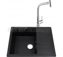 Комплект Мойка Alcora Лея 5585S-19, черная, с сифоном + Смеситель MEGA Life MG-TK09, хром