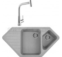 Комплект Мойка Whinstone Андора, серый + Смеситель MEGA Life MG-TK09, хром