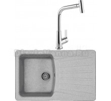 Комплект Мойка Whinstone Веста 1B 1D, серый + Смеситель MEGA Life MG-TK09, хром