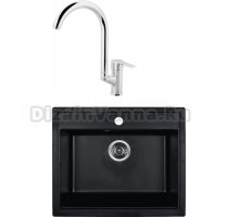 Комплект Мойка Wisent MW600-25, оникс + Смеситель MEGA Snow MG-SH03, хром