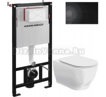 Комплект 3 в 1 Унитаз подвесной KERAMA MARAZZI Modula MO.wc.02 + Инсталляция INST.A.WC + Кнопка FPS.A.BLK.M цвет черный мат