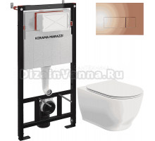 Комплект 3 в 1 Унитаз подвесной KERAMA MARAZZI Modula MO.wc.02 + Инсталляция INST.A.WC + Кнопка FPS.A.RGM цвет розовое матовое золото
