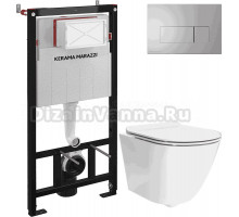 Комплект 3 в 1 Унитаз подвесной KERAMA MARAZZI Sfera SF.wc.02 + Инсталляция INST.A.WC + Кнопка FPS.A.NM цвет матовый никель