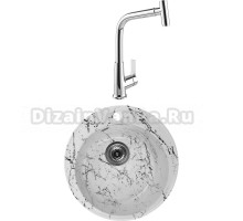 Комплект Мойка Wisent WA05-12, мрамор бело-черный + Смеситель MEGA Life MG-TK09, хром