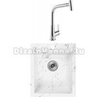 Комплект Мойка Wisent WA10-12, мрамор бело-черный + Смеситель MEGA Life MG-TK09, хром
