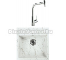 Комплект Мойка Wisent WA11-13, мрамор бело-золотой + Смеситель MEGA Life MG-TK09, хром