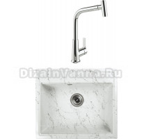 Комплект Мойка Wisent WA12-13, мрамор бело-золотой + Смеситель MEGA Life MG-TK09, хром