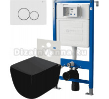 Комплект Унитаз подвесной Point Меркурий PN41831BM черный матовый, безободковый, с микролифтом + Инсталляция PN45120 + Кнопка Виктория PN44061WG белая, золото