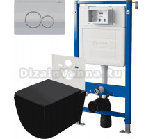 Комплект Унитаз подвесной Point Меркурий PN41831BM черный матовый, безободковый, с микролифтом + Инсталляция PN45120 + Кнопка Виктория PN44061SC сатин, хром