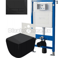 Комплект Унитаз подвесной Point Меркурий PN41831BM черный матовый, безободковый, с микролифтом + Инсталляция PN45120 + Кнопка PN44831BM черная матовая