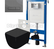 Комплект Унитаз подвесной Point Меркурий PN41831BM черный матовый, безободковый, с микролифтом + Инсталляция PN45120 + Кнопка PN44831GM графит