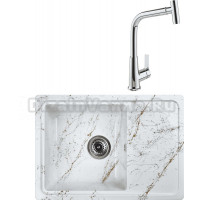 Комплект Мойка кухонная Wisent WB15-13 мрамор бело-золотой + Смеситель MEGA Life MG-TK09 хром