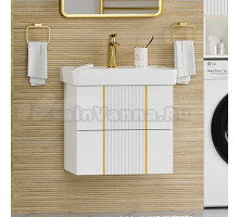 Тумба с раковиной Brevita Vega 60 подвесная, белая, золото