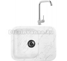 Комплект Мойка Wisent WB20-10, мрамор бело-серый + Смеситель MEGA Didim MG-CM107, хром
