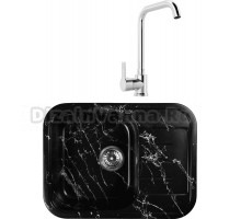 Комплект Мойка Wisent WB20-11, мрамор черно-белый + Смеситель MEGA Ege MG-PL10, хром