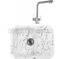 Комплект Мойка Wisent WB20-12, мрамор бело-черный + Смеситель MEGA Life MG-TK06, хром