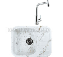 Комплект Мойка Wisent WB20-13, мрамор бело-золотой + Смеситель MEGA Life MG-TK09, хром