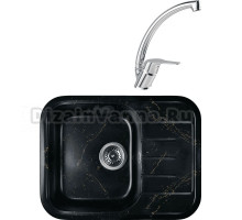 Комплект Мойка Wisent WB20-14, мрамор черно-золотой + Смеситель MEGA Mega MG-BMK016, хром