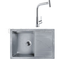 Комплект Мойка Wisent WB27-15, мрамор серо-золотой + Смеситель MEGA Life MG-TK09, хром