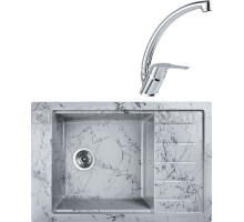 Комплект Мойка Wisent WB28-16, мрамор серо-черный + Смеситель MEGA Mega MG-BMK016, хром