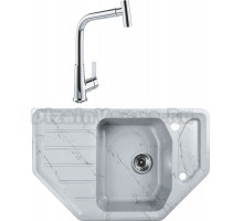 Комплект Мойка Wisent WE08-15, мрамор серо-золотой + Смеситель MEGA Life MG-TK09, хром