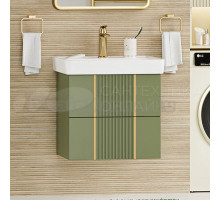 Тумба с раковиной Brevita Vega 60 подвесная, зеленая, золото