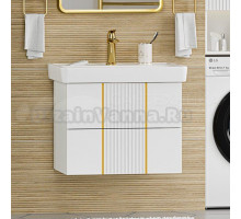 Тумба с раковиной Brevita Vega 70 подвесная, белая, золото