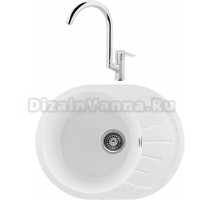 Комплект Мойка Gerhans A03-18, белая + Смеситель MEGA Snow MG-SH03, хром