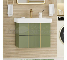 Тумба с раковиной Brevita Vega 70 подвесная, зеленая, золото