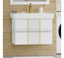 Тумба с раковиной Brevita Vega 80 подвесная, белая, золото