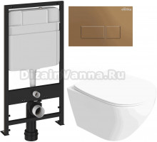 Комплект 5 в 1: Инсталляция EWRIKA ProLT 0026-2020 + Унитаз подвесной STWORKI Кронборг S28401WH безободковый + Сиденье с микролифтом + Кнопка 0043 золото матовое + Крепления