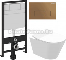 Комплект 3 в 1 Унитаз подвесной STWORKI Вестфолл S08401WH безободковый, с микролифтом, глянцевый белый, антивсплеск + Инсталляция EWRIKA ProLT 0026-2020 + Кнопка 0043 цвет матовое золото