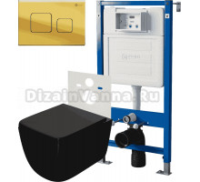 Комплект 3 в 1 Унитаз подвесной Point Меркурий PN41831BM + Инсталляция PN45120 + Кнопка Афина PN44041G цвет золото