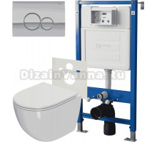 Комплект 3 в 1 Унитаз подвесной Point Афина PN41041 + Инсталляция PN45120 + Кнопка Виктория PN44061C цвет хром