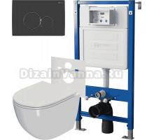 Комплект 3 в 1 Унитаз подвесной Point Афина PN41041 + Инсталляция PN45120 + Кнопка Виктория PN44061BC цвет черный, хром