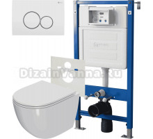 Комплект 3 в 1 Унитаз подвесной Point Афина PN41041 + Инсталляция PN45120 + Кнопка Виктория PN44061WG цвет белый, золото