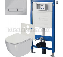 Комплект 3 в 1 Унитаз подвесной Point Афина PN41041 + Инсталляция PN45120 + Кнопка Меркурий PN44831C цвет хром