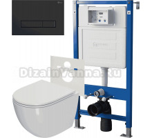 Комплект 3 в 1 Унитаз подвесной Point Афина PN41041 + Инсталляция PN45120 + Кнопка Меркурий PN44831BM цвет матовый черный