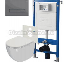 Комплект 3 в 1 Унитаз подвесной Point Афина PN41041 + Инсталляция PN45120 + Кнопка Меркурий PN44831GM цвет графит