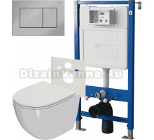 Комплект 3 в 1 Унитаз подвесной Point Афина PN41041 + Инсталляция PN45120 + Кнопка Ника PN44081C цвет хром