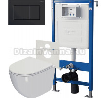 Комплект 3 в 1 Унитаз подвесной Point Афина PN41041 + Инсталляция PN45120 + Кнопка Ника PN44081BM цвет матовый черный