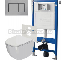 Комплект 3 в 1 Унитаз подвесной Point Афина PN41041 + Инсталляция PN45120 + Кнопка Ника PN44081SB цвет брашированная сталь