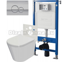 Комплект 3 в 1 Унитаз подвесной Point Виктория PN41061 + Инсталляция PN45120 + Кнопка PN44061C цвет хром