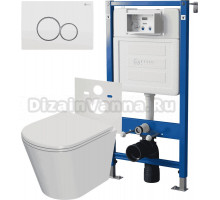 Комплект 3 в 1 Унитаз подвесной Point Виктория PN41061 + Инсталляция PN45120 + Кнопка PN44061WG цвет белый, золото