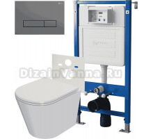 Комплект 3 в 1 Унитаз подвесной Point Виктория PN41061 + Инсталляция PN45120 + Кнопка Меркурий PN44831GM цвет графит