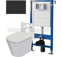 Комплект 3 в 1 Унитаз подвесной Point Виктория PN41061 + Инсталляция PN45120 + Кнопка Ника PN44081BM цвет матовый черный