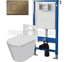 Комплект 3 в 1 Унитаз подвесной Point Виктория PN41061 + Инсталляция PN45120 + Кнопка Афина PN44041BB цвет брашированная бронза