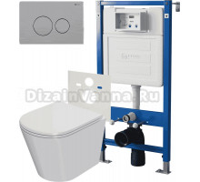 Комплект 3 в 1 Унитаз подвесной Point Виктория PN41061 + Инсталляция PN45120 + Кнопка PN44061SB цвет брашированная сталь